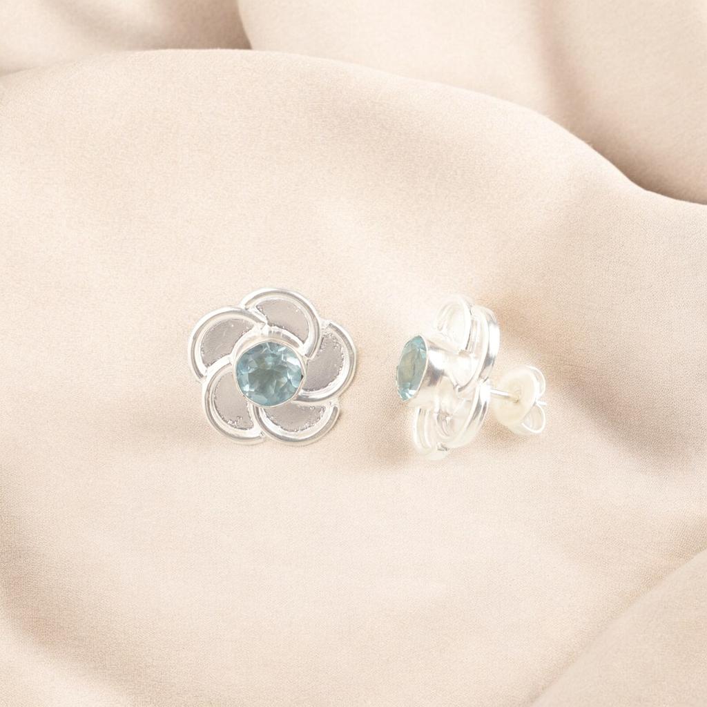 Sky Blue Topaz Gemstone 925 Silver Jewelry Handmade Trendy Stud Earrings 0.5" EE-157-12
