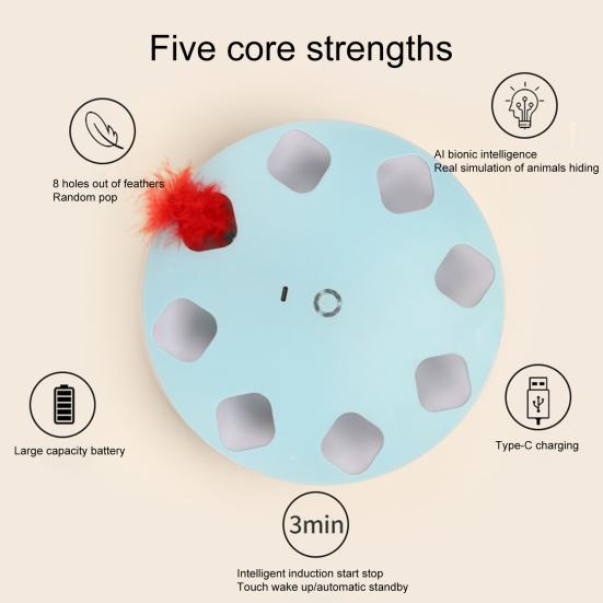 Игрушка для кошки Дизайн с 8 отверстиями Сменное перо Интеллектуальная Устойчивая к укусам Автоматическое включение/выключение Снятие скуки АБС Пластик Для помещения Электрическая Умная Игрушка-дразнилка для кошки