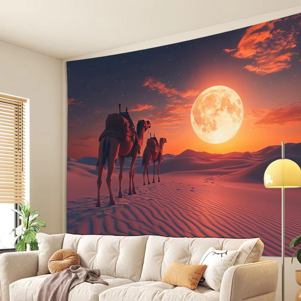 VIKAMA Summer Desert Moonlit Night Camel Tapestry Desert Scenery Living Room Bedroom Sofa Exotic Atmosphere Enhancement