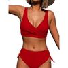 Drawstring High Waist Bikini 2025 Women Solid Swimwear Female Cross Front Swimsuit Padded Beachwear Bather Bathing Swimming Suit