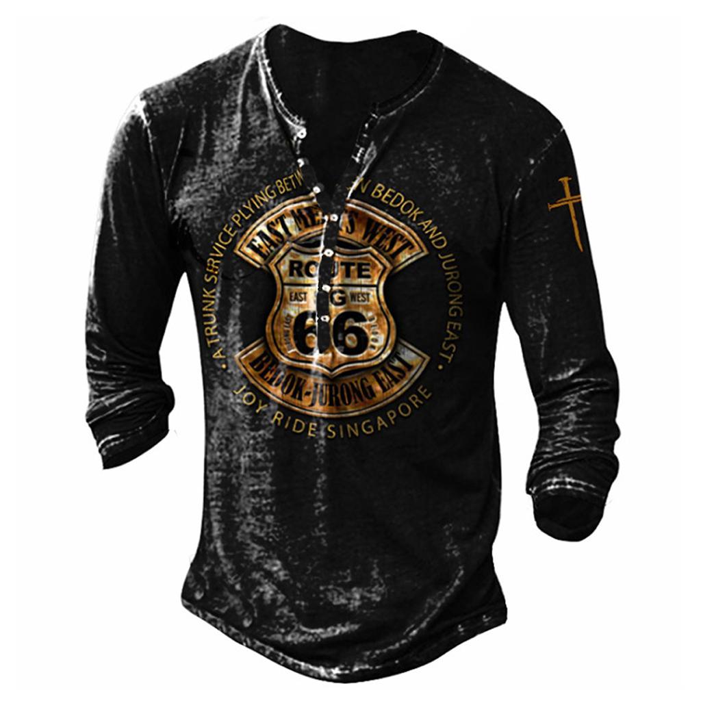 Men's Long Sleeve Punk Style Fashion T-Shirt Spring and Autumn Causal Vintage T Shirts