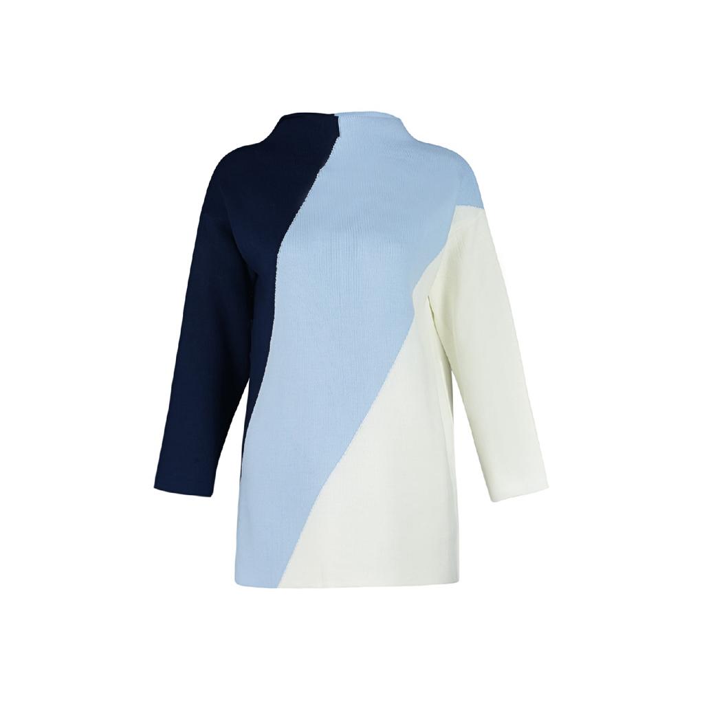 Темно-синий трикотажный свитер с высоким воротником и блокировкой цвета Tctaw24ak00006