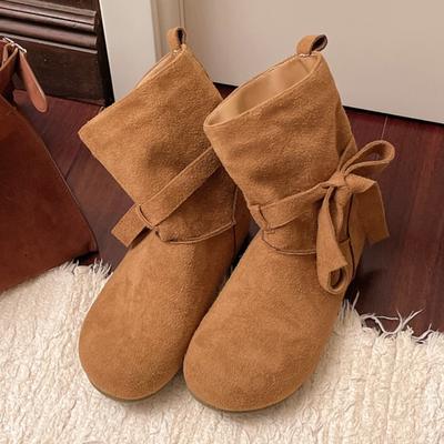 Модные балетки Женские с бантом Шнуровка Ботильоны Мода Замша Женская обувь 2025 Зима Новые Элегантные Ботильоны Челси Классические Кроссовки