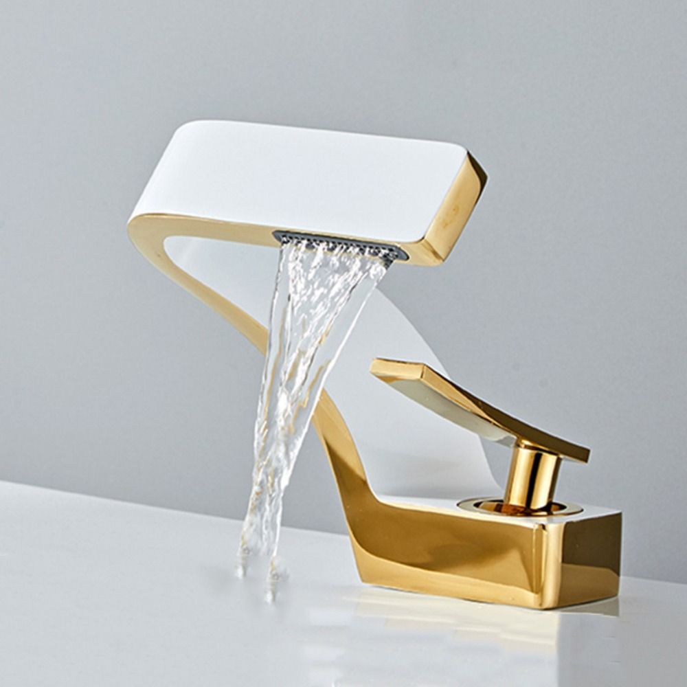 Matte Golden White Basin Faucet Brushed Gold Black Chrome Waterfall Tap Contemporary Design Hot Cold Water Deck Mounted Faucet