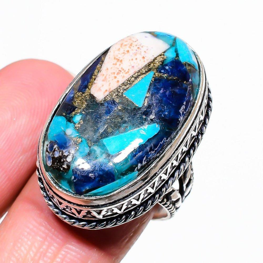 Кольцо из серебра 925 пробы с натуральным колючим камнем-устрицей, размер 10, w0V83