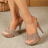 Gold Platform Summer High Heels 13CM Stiletto Party Sandals Fashion Model Catwalk Show Shoes Bling Thin Heeled Women Slippers