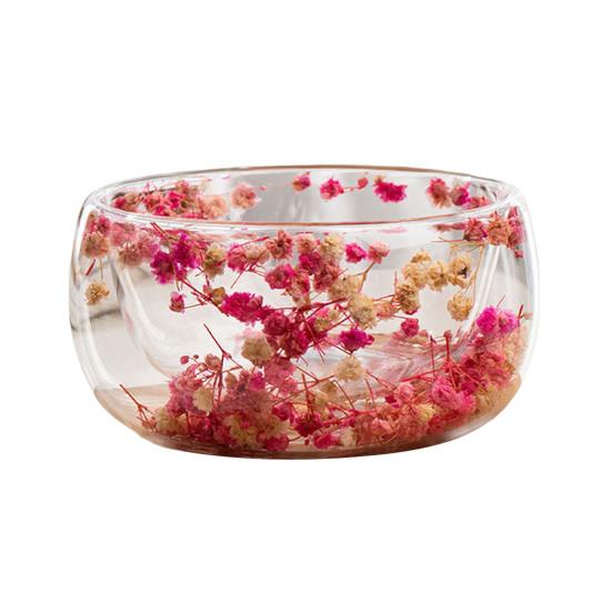 300 мл Стеклянная миска Двустенная миска из боросиликатного стекла с сухоцветами Художественная декоративная миска для подачи супа, десерта