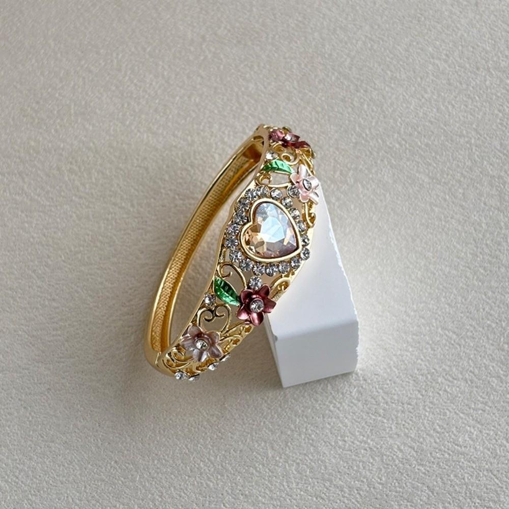 Colorful Vintage Cloisonne Bangle Enamel Flower Bangle Fashion Heart Crystal Bracelet Girls