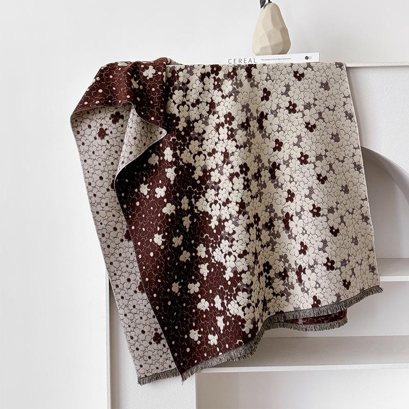 Autumn And Winter Floral Floral Brocade Printing Simple And Versatile Women'S Imitation Cashmere Warm Scarf Temperament Shawl Scarf