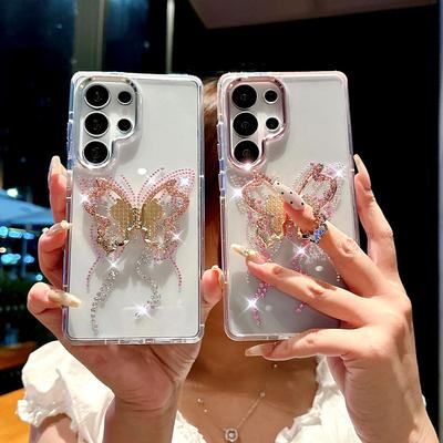 Подходит для чехла для мобильного телефона Samsung S25ultra S24 Jingdian Color Кронштейн-кольцо с бриллиантом-бабочкой S23 Полностью закрывающий противоударный защитный чехол