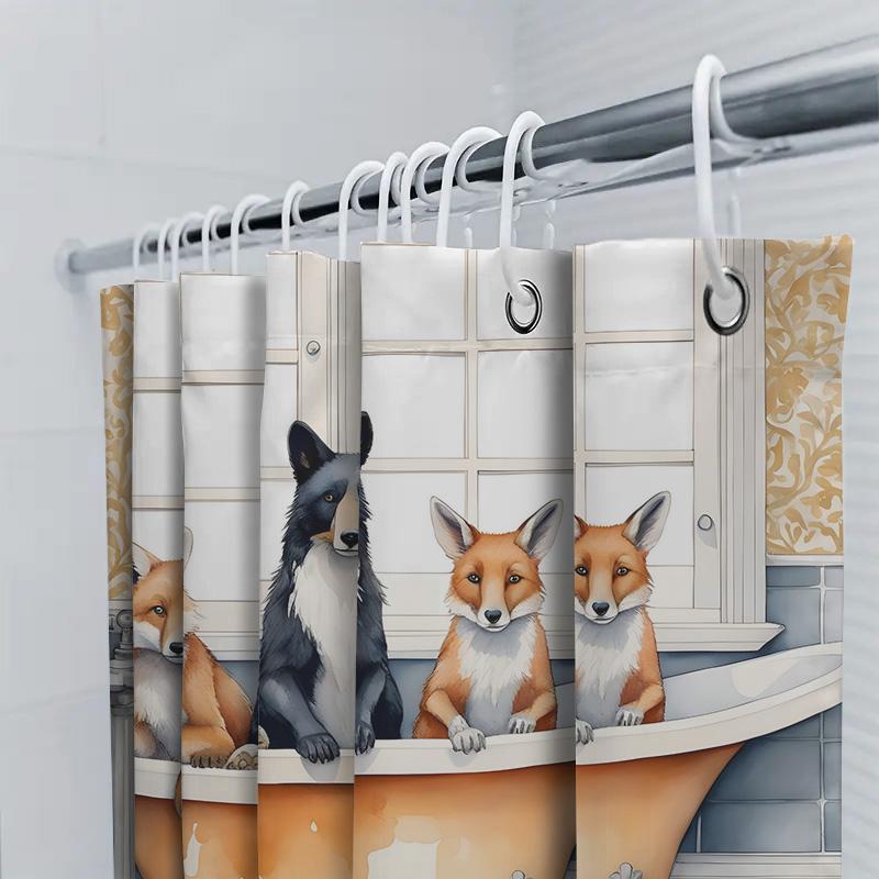 Причудливый декор ванной комнаты: Лисы, купающиеся в роскоши, 3D-печатная шторка для душа для украшения дома, белая, оранжевая, красочная, животная при