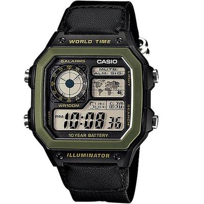 Цифровые часы с мировым временем AE-1200WHB-1BV, черно-зеленая международная модель [Параллельный импорт]