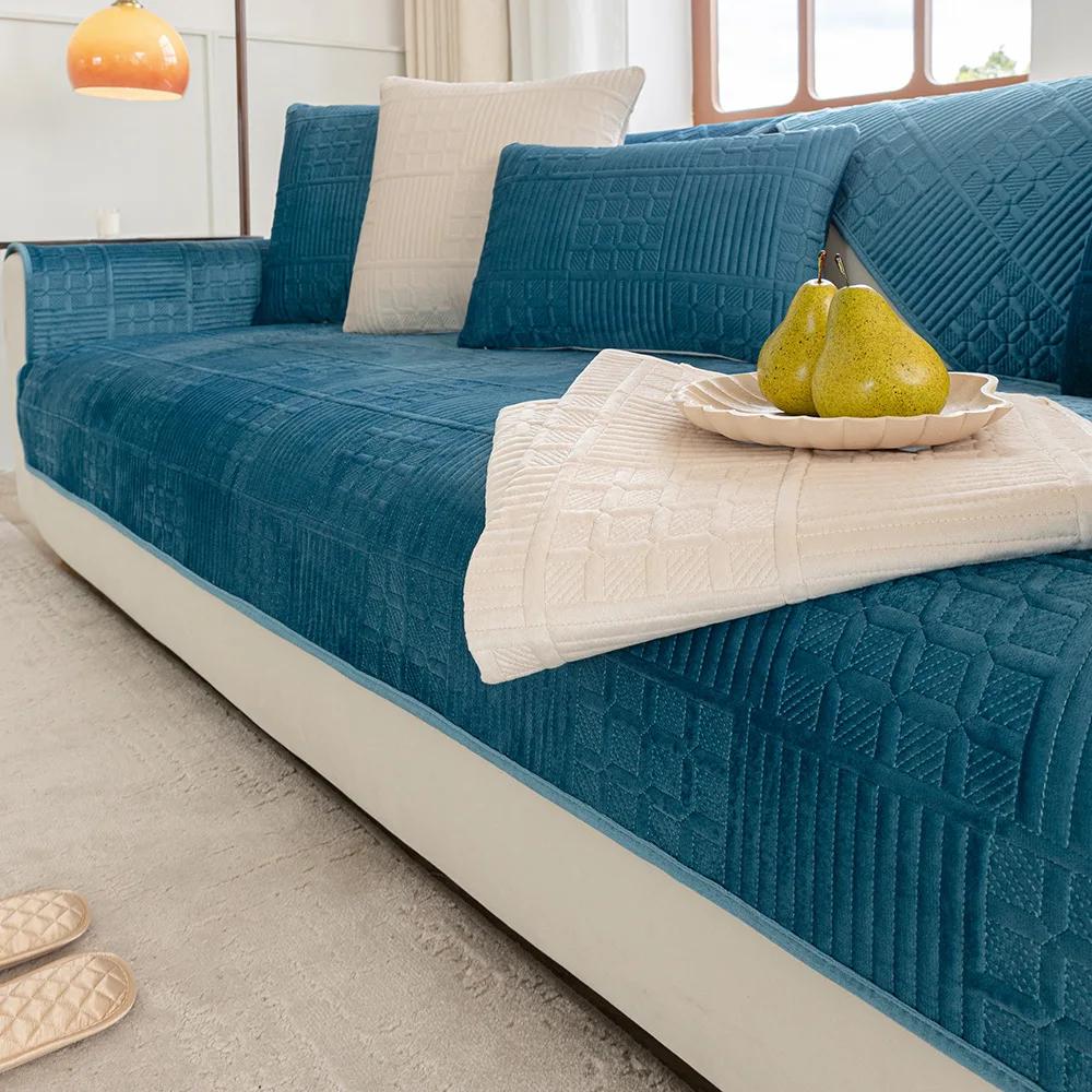 Чехол для дивана из северного голландского бархата, нескользящий чехол для дивана, универсальная зимняя подушка для дивана, однотонная подушка для дивана Simplicity