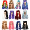 Ot dumili Cosplay pariklari Sintetik uzun rangli jingalak qizlar uchun Lolita Cosplay pariklari qoʻsh dumli va 1 dona parik qalpoqli