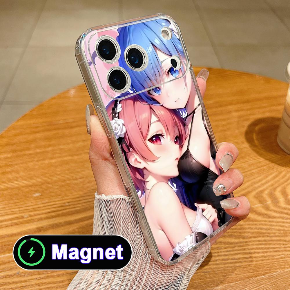 Чехол для мобильного телефона ReZero Rem Ram из прозрачного ТПУ с поддержкой MagSafe для iPhone 17 16 15 14 13 12 11 Air Pro Max Plus Mini Цветной чехол
