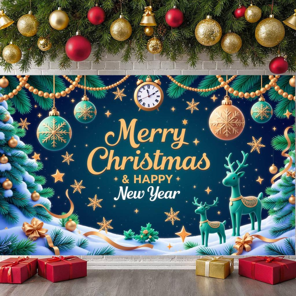 Christmas Decoration Banner Holiday Christmas Party Banner Merry Christmas Banner Gold Lettering For Holiday Gathering Home