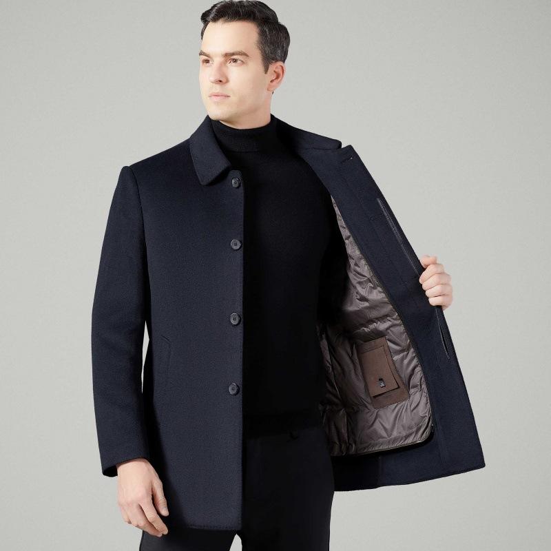 Зимнее шерстяное пальто для мужчин среднего возраста, пуховик для папы, кашемировая ветровка, двухстороннее шерстяное пальто с толстыми лацканами