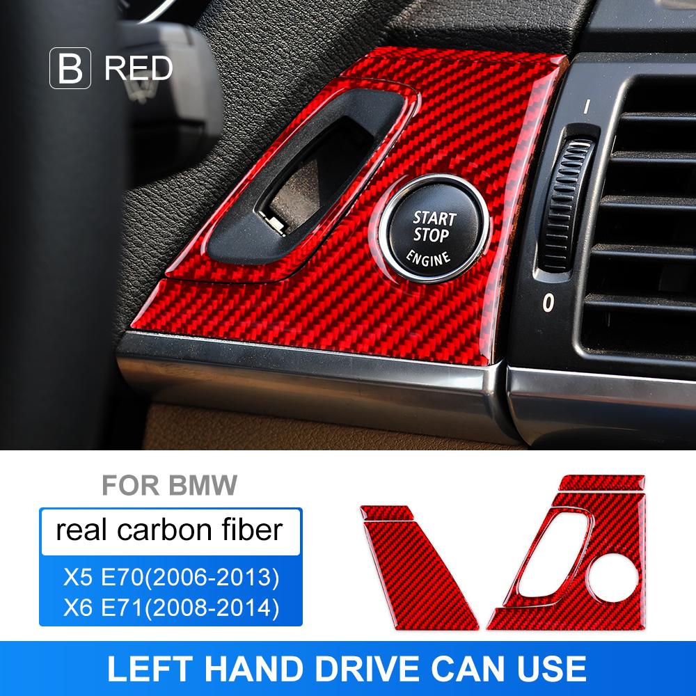 Carbon Fiber Engine Start Stop Button Frame Cover for BMW X5 E70 X6 E71 Interior Sticker Set