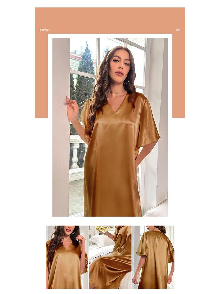 Женская ночная сорочка большого размера из ледяного шелка - Летняя прохладная, тонкая домашняя одежда