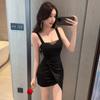 Sexy V-Neck High-Waist Mini Dress Night Out Chic Style Womens Sleeveless Bodycon Party Black White