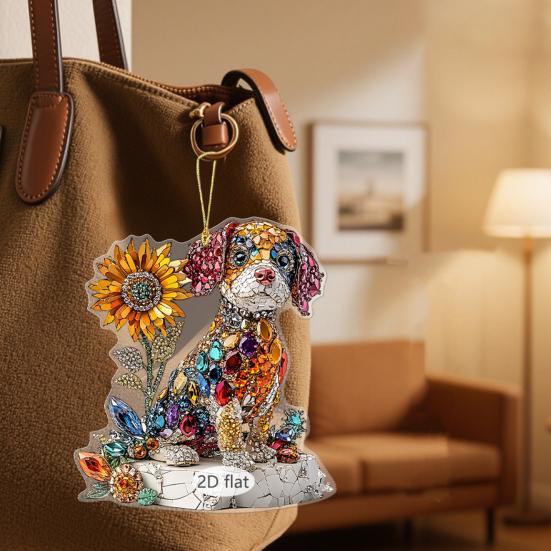 5Pcs/Set Cartoon Pendant 2D Acrylic Shiny Cat Dog Shape Decorative Car Charm Doors Backpacks Handbags Pendant