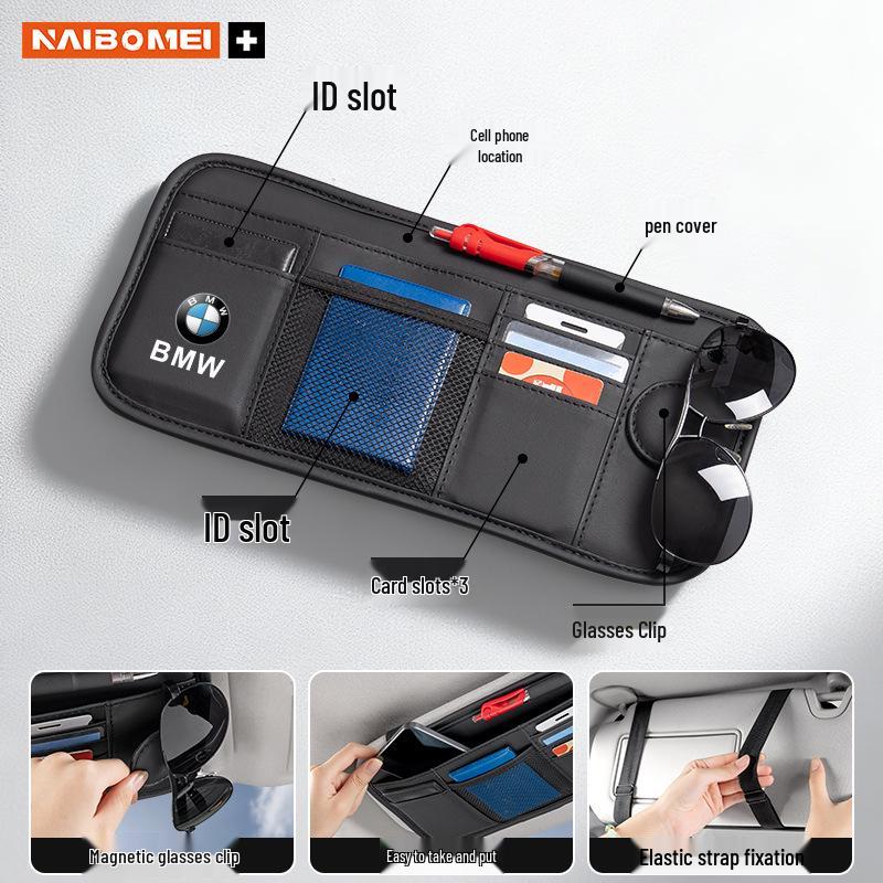 BMW Car Sunglasses Clips & Sun Visor Storage Bags for 1, 3, 5, 6, 7 Series, X1, X3, X4, X5, X6