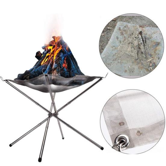 Portable Folding Firepit with Stainless Steel Grill Mesh Easy Setup Collapsible Outdoor Camping Picnic BBQ Grill Wood Burning Charcoal