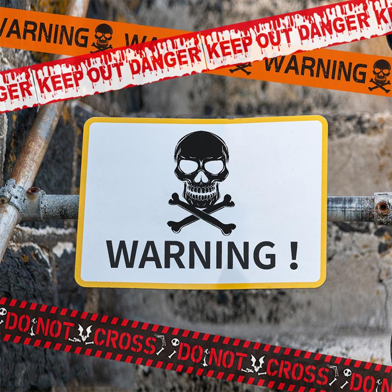 1Pc Halloween Props Window Prop Warning Line Plastic Skull Head Warning Tape Signs Halloween Decoration Witch Balloons Lot