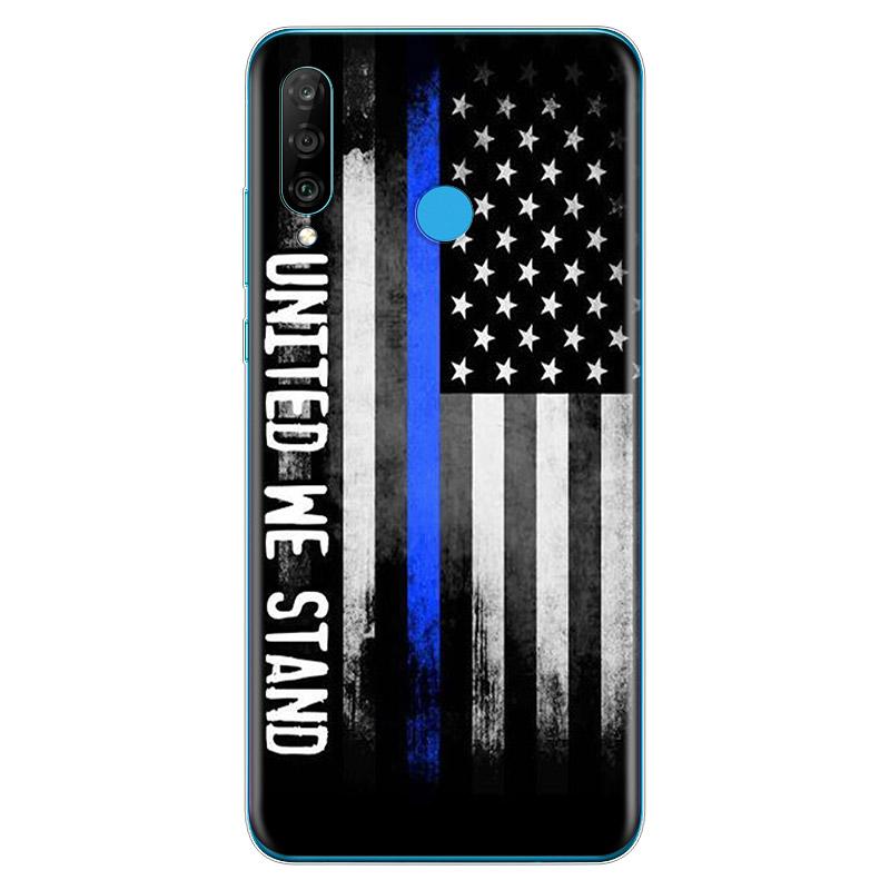 Thin Blue Line American Flag Soft TPU Silicone Cover For Huawei P40 P30 P20 Pro P10 P9 P8 Lite E Plus 2019 2017 Phone Case