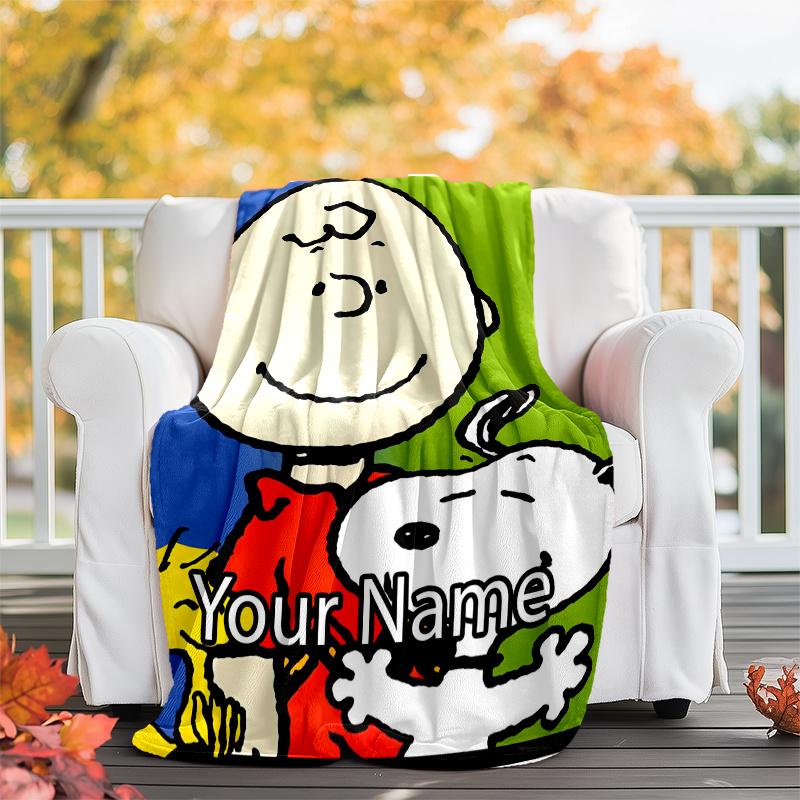 Custom Name Snoopy Theme Printed Blanket - Perfect for Couch, Bed, Travel & Outdoor Use | Machine Washable, Cozy & Durable.