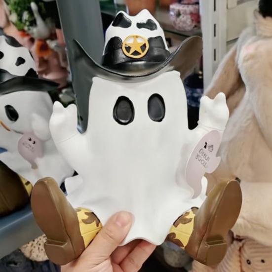 Статуя Призрака Ковбоя на Хэллоуин Полимерная Фигурка Призрака в Ковбойских Сапогах Шляпе Настольное Украшение Призрака для Дома Вечеринки Центральный Элемент Каминная Полка