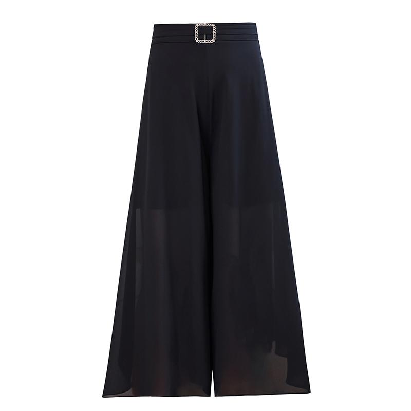 Plus Size Chiffon Wide Leg Trousers Women Summer Black High Waist Pants Woman