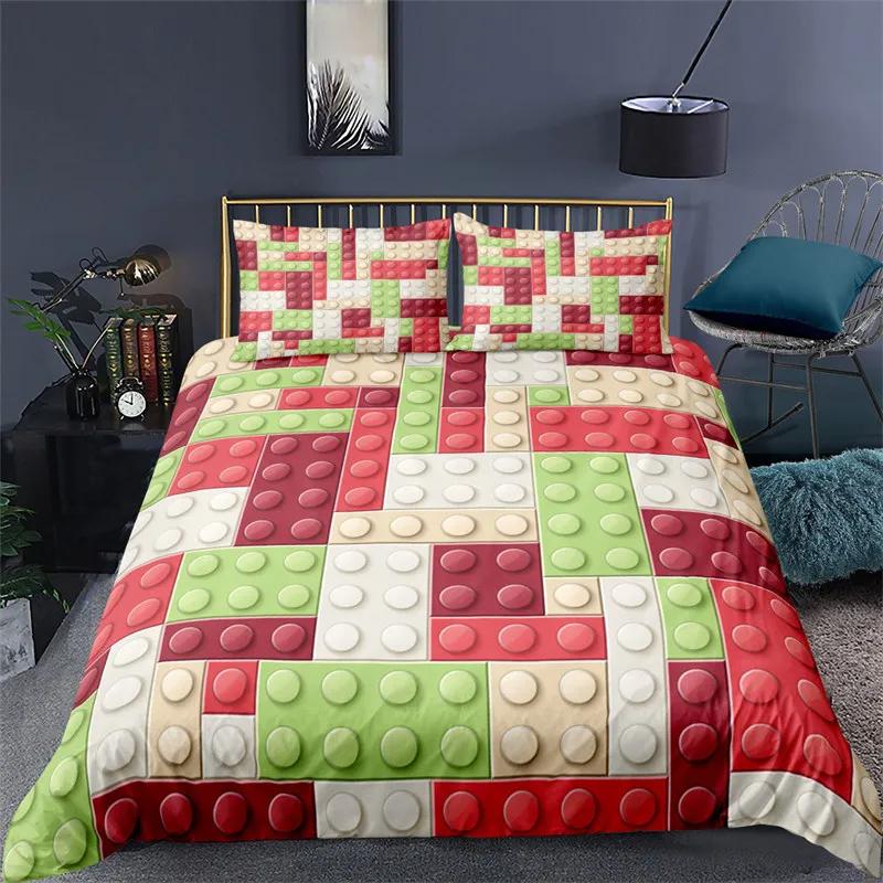 Building Block Duvet Cover Single Queen Bedding Set Colorful Toy Cubes Blocks Printed Soft Microfiber Quilt Cover for Teen Girls