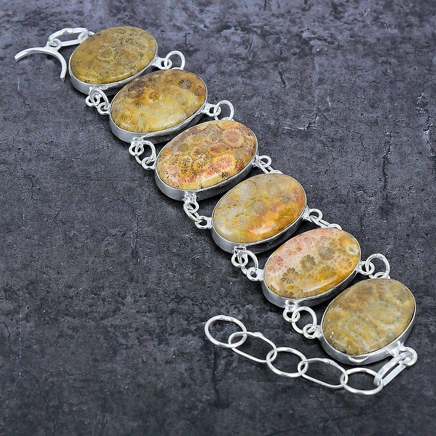 Браслет из серебра 925 пробы с натуральными кораллами ручной работы 7-8 дюймов T9q48