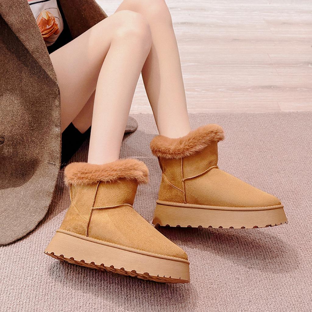 Женские зимние ботинки на толстой подошве 2024 осень-зима новая универсальная повседневная бархатная утолщенная средняя голень верхняя одежда Северо-восток большой размер хлопковая обувь