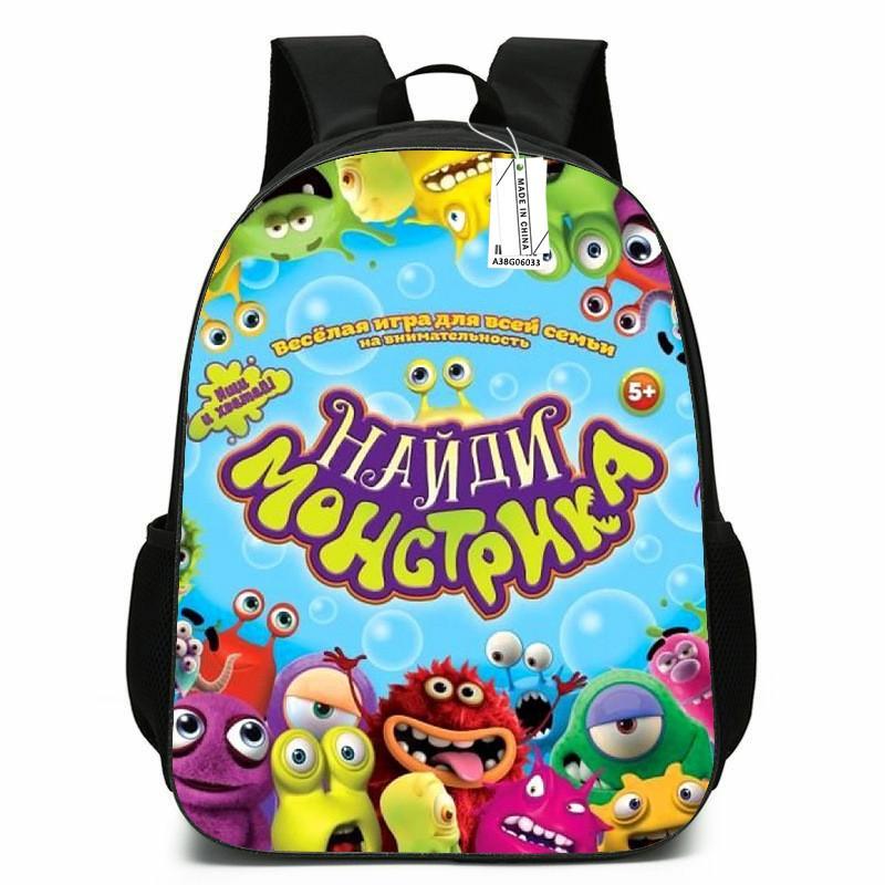 Kids School Backpack Boys Girls - Cute Cartoon Monster Design Lightweight Oxford Fabric Breathable Padded Straps Grade