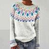 Women Sweater Round Neck Long Sleeve 3D Digital Print Knitting Tops Loose