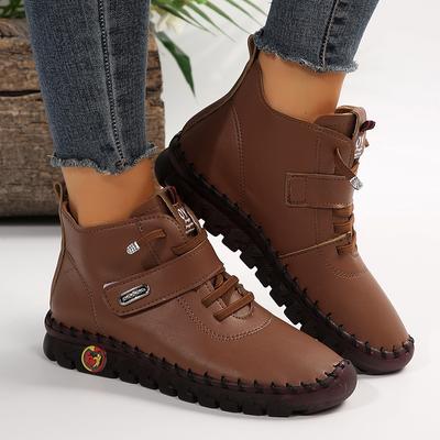 Lucyever Женские ботильоны на шнуровке из искусственной кожи, больших размеров, теплые плюшевые, повседневные, удобные, с мягкой подошвой, обувь для мам, женские