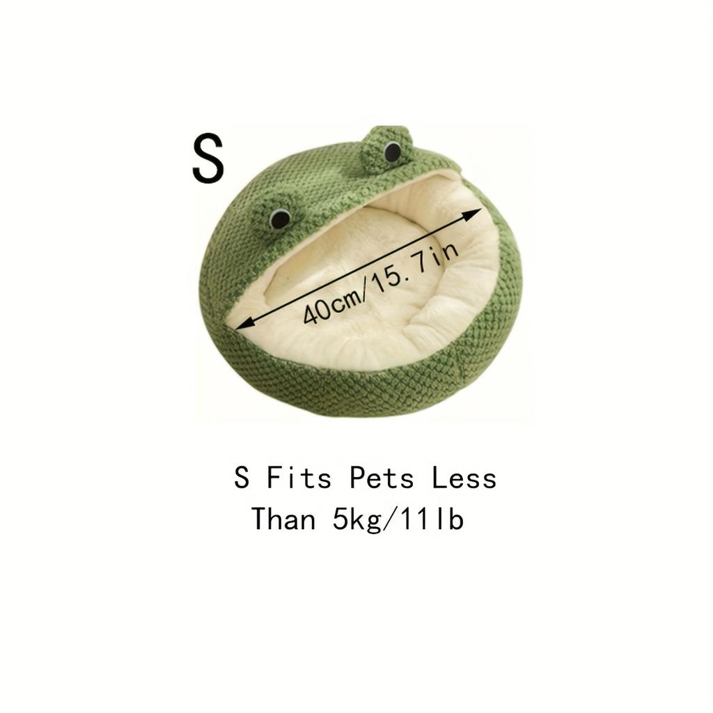 Frog-Shaped Plush Pet Bed, Cozy Green & White Cat & Small Dog Sofa, Warm High-Quality Polyester Nest for Kittens