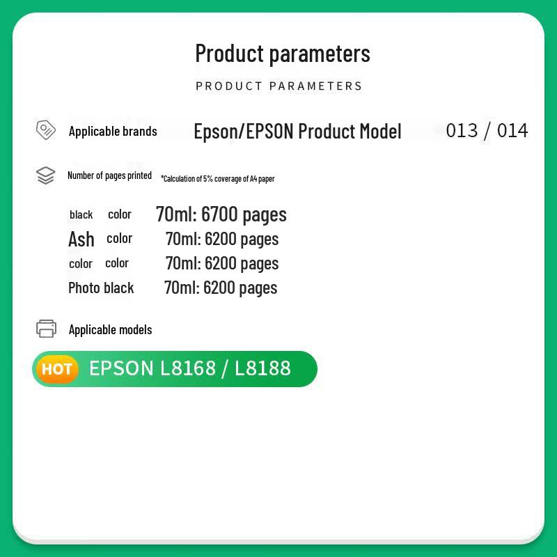 Compatible 6-Color Ink Set for Epson L8168/L8188 Printers