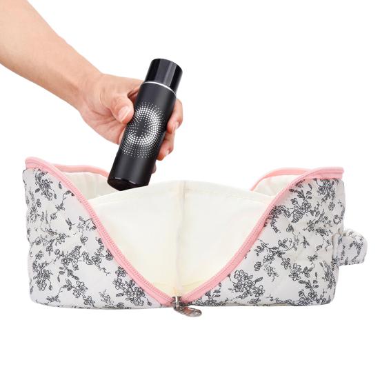 Стеганая косметичка с цветочным принтом, полностью открывающаяся на 180 градусов, дорожный органайзер для косметики, женская большая вместительная сумка для туалетных принадлежностей для отпуска, для ежедневного использования на туалетном столике