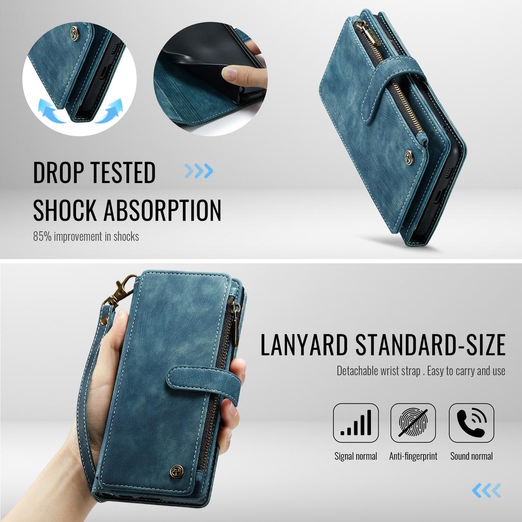 Чехлы для телефона Samsung Galaxy S26 со шнурком CASEME C30 на молнии с держателем для нескольких карт из ПУ кожи