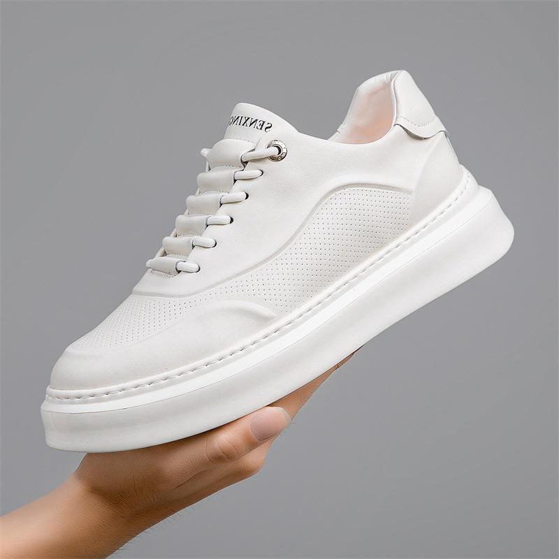 Дизайнерская обувь для мужчин. Повседневные туфли на платформе из натуральной кожи. Белые туфли для скейтбординга на толстой подошве. Крутые кроссовки.