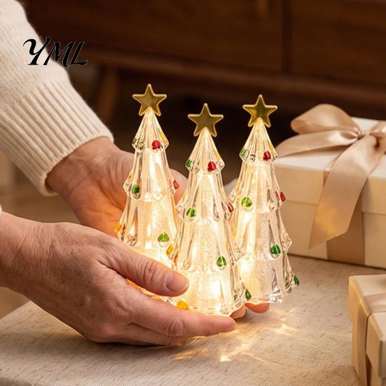 Bedroom Night Lamp LED Lighted Christmas Tree Tabletop Decoration, Battery Operated Xmas Light, Light Holiday Ornament with Star Topper for