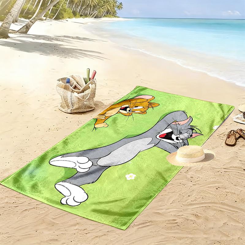 Tom and Jerry Print Beach Towel, Large Soft Quick Dry Towel for Beach Camping Swimming