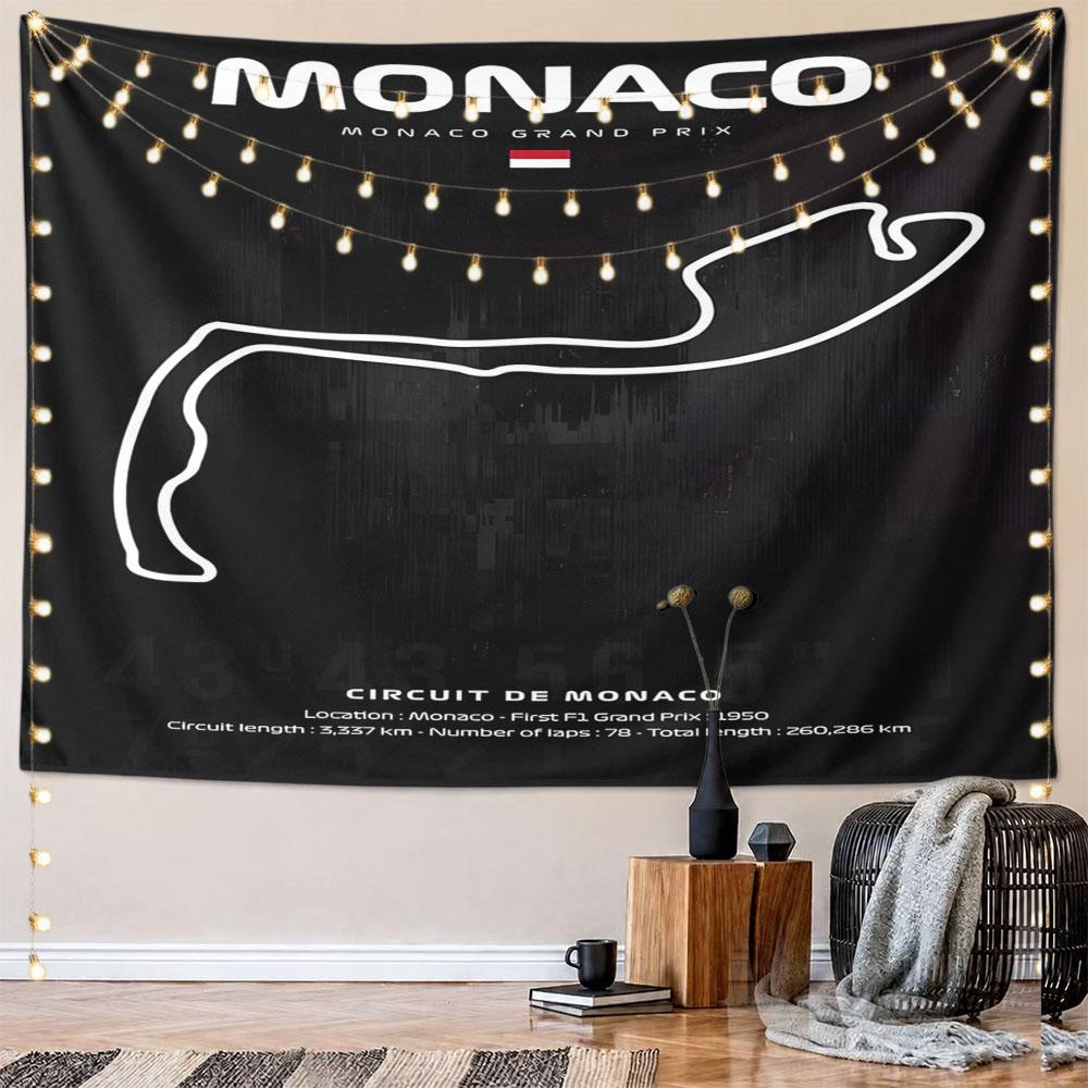 Monaco Grand Prix Circuit Outline Design Pattern Wall Hanging Tapestry Decorative Tapestry Home Decor for Bedroom and Living Room