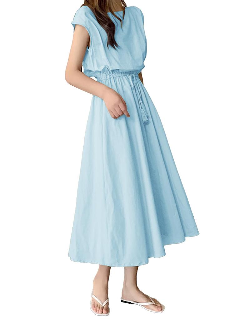 Sorosis Повседневный Круглый вырез Длинный Свободный Идеально для Повседневного и Особого Лета Размер Маленький Женское Платье, Без рукавов, А-силуэт, Длина до колена, Расклешенное, Горловина, Платье,