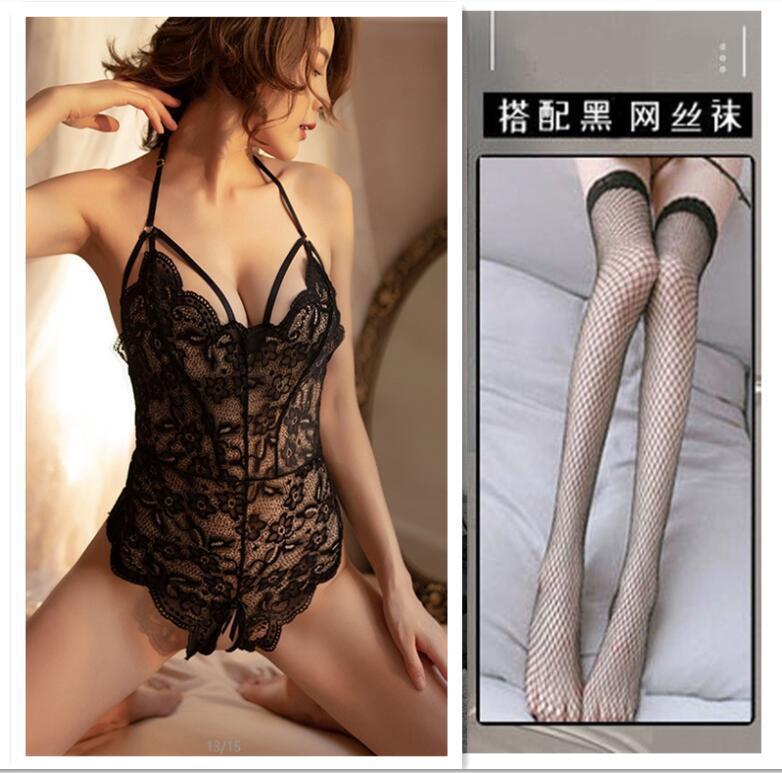 Honey sexy lingerie lace seduction onesie women's open file hot hollow perspective uniform