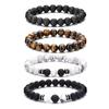 4PCS 8mm Men's Natural Stone Beads Bracelet Set Tiger Eye Volcanic White Turquoise