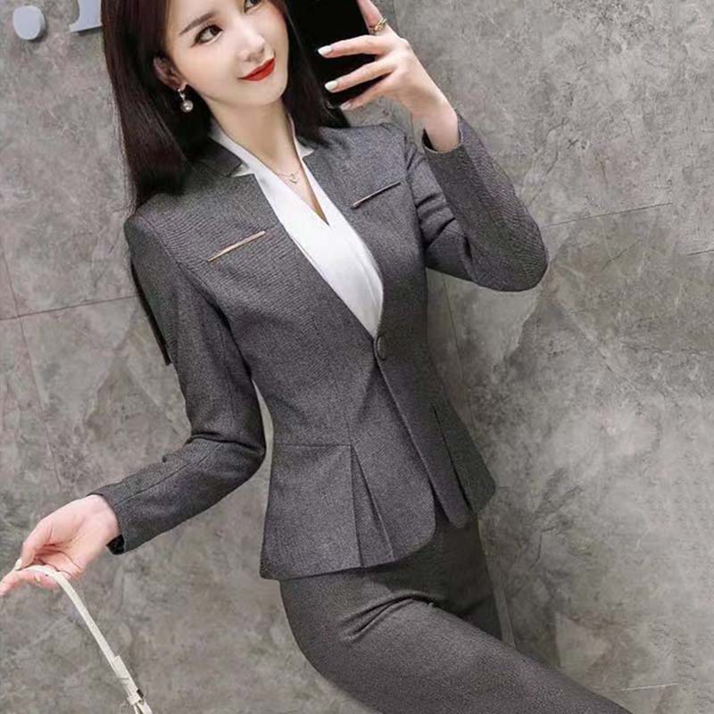 2 шт., профессиональный пиджак, женский костюм с длинными рукавами, весна и осень, новый темпераментный костюм для продажи, костюм для собеседования, официальная рабочая одежда